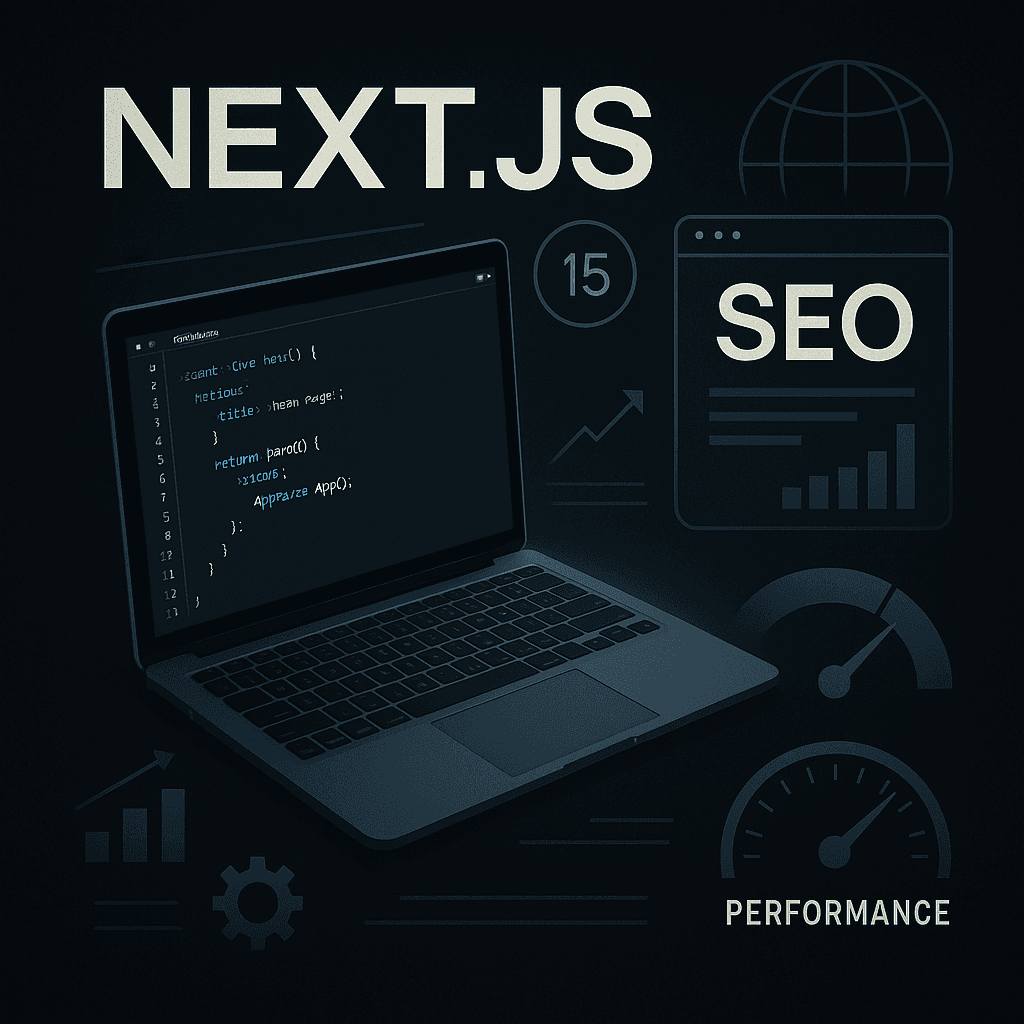 The image is a stylized graphic promoting Next.js. The words "NEXT.JS" are prominently displayed at the top in a bold, white, sans-serif font.